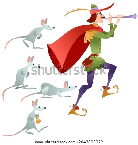 Pied Piper of Hamelin (German: Rattenfänger von Hameln). German fairy tale. Vector illustration