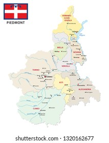 piedmont administrative and political vector map with flag