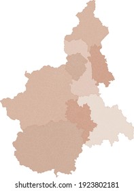 Piedmont map, division by provinces and municipalities. Closed and perfectly editable polygons, polygon fill and color paths editable at will. Levels. Political geographic map. Italy