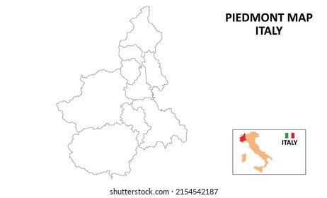 
Piedmont Map. State and district map of 
Piedmont. Political map of 
Piedmont with outline and black and white design.