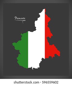 Piemonte map with Italian national flag illustration