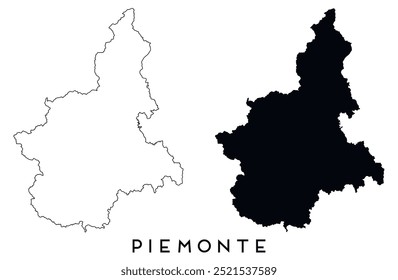 Contorno do mapa do Piemonte e vetor de silhueta preta