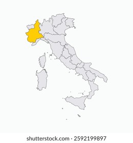 Piemonte Region highlighted on Italy map