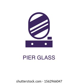 Pier glass element in flat simple style on white background. Pier glass icon, with text name concept template