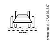 Pier infrastructure black and white vector illustration of lake dock and water jetty icon