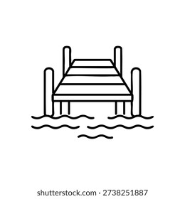 Pier infrastructure black and white vector illustration of lake dock and water jetty icon