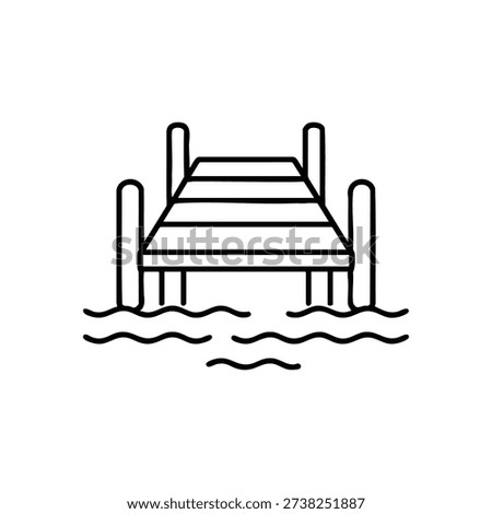 Pier infrastructure black and white vector illustration of lake dock and water jetty icon