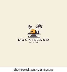 Pier  Island  Sea  Beach  Vacation Logo Vector Icon Symbol Illustration Design