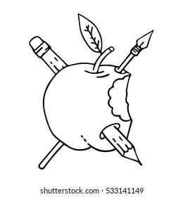 Pierced Apple. Vector illustration. Hipster print about school.