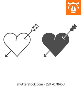 Pierced heart with arrow line and solid icon, outline style icon for web site or mobile app, love and valentines day, cupids arrow vector icon, simple vector illustration, vector graphics.