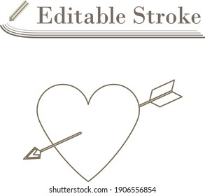 Pierced Heart By Arrow Icon. Editable Stroke Simple Design. Vector Illustration.