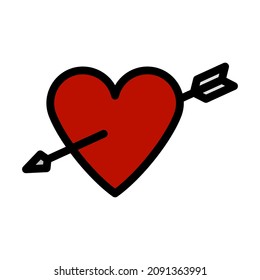 Pierced Heart By Arrow Icon. Editable Bold Outline With Color Fill Design. Vector Illustration.
