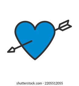 Pierced Heart By Arrow Icon. Editable Bold Outline With Color Fill Design. Vector Illustration.