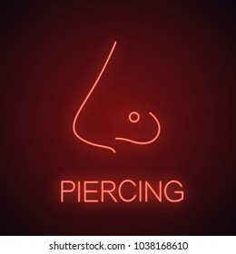 Pierced nose neon light icon. Nose ring. Piercing glowing sign. Vector isolated illustration