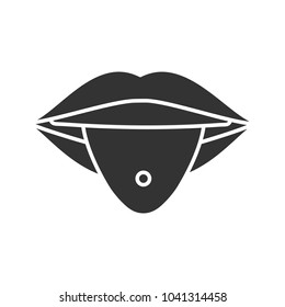 Pierced tongue glyph icon. Tongue with ring. Silhouette symbol. Negative space. Vector isolated illustration