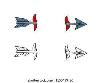 A piercing arrow with a place for text in the style of a traditional tattoo