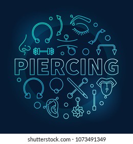Piercing blue vector round illustration made with thin line piercings icons on dark background