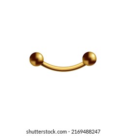 Anclaje metálico de latón perfilado en forma de barra curva, ilustración vectorial realista aislada en fondo blanco. Burla de joyas para decoración de cara y cuerpo.