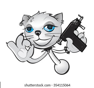 Piercing cartoon character with piercing gun