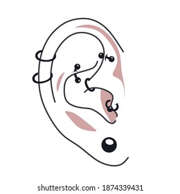 

Piercing ear vector, ear icon, human ear, body part illustration