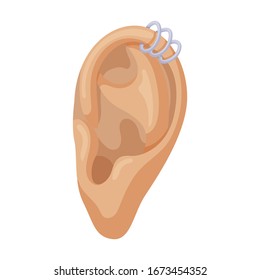 Piercing del icono del vector del oído.Icono vectorial de caricatura aislado en la perforación de fondo blanco del oído.