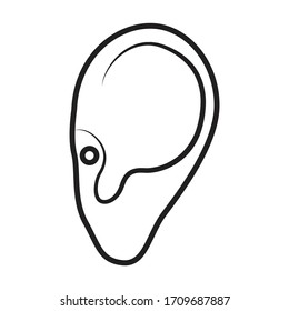 Piercing del icono del vector del oído.Icono del vector de contorno aislado en la perforación de fondo blanco del oído.