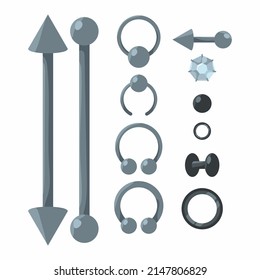 Piercing Earrings Elements Vector Cartoon Set Isolated On A White Background.