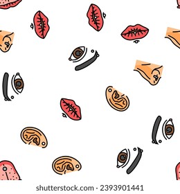 piercing fashion beauty earring vector seamless pattern thin line illustration