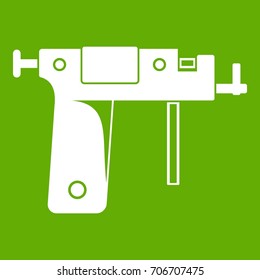 Piercing gun icon white isolated on green background. Vector illustration