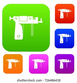Piercing gun set icon color in flat style isolated on white. Collection sings vector illustration
