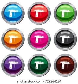 Piercing gun set icon isolated on white. 9 icon collection vector illustration
