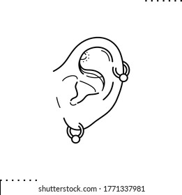  Piercing, hoop earring  ear vector icon in outline 