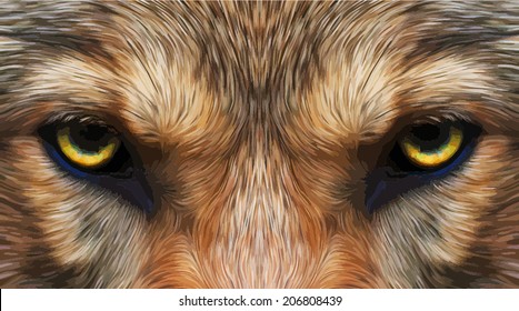 Piercing hypnotic look of a wolf. Menacing expression of the very beautiful animal and extremely dangerous beast. Amazing vector image in oil painting style. Great for user pic, icon, label, tattoo.