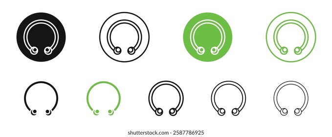 Piercing icons in black and green colors collection