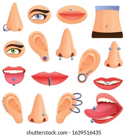 Piercing icons set. Cartoon set of piercing vector icons for web design