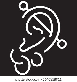 Piercing icons set in solid black and stroke line style