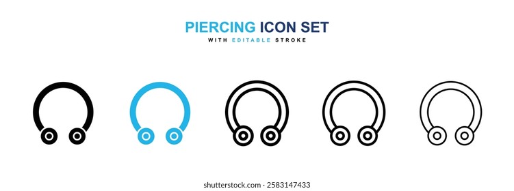 Piercing icons vector collection in black and blue colors on white background