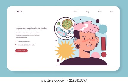 Piercing inflammation web banner or landing page set. Skin surface injury and bacterial growth. Body decoration, beauty and lifestyle, procedure. Flat vector illustration