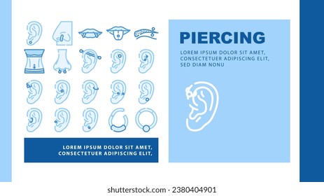 Piercing Ring Ohrring Nase Landung webpage Vektor. Metallschmuck, Körperpierce, Nippelsilber, Hoop-Gesicht, Schmuckohr, Nabelpiercing-Ring Ohrring Nase Illustration