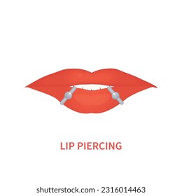 Piercing ring jewelry icon. Lip metal pierce curved barbell with a ball accessory. Beauty and self expression concept. Flat vector illustration on white background.