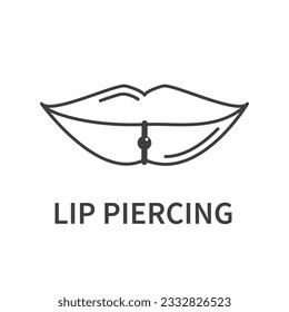 Piercing ring jewelry icon. Lip metal pierce curved barbell with a ball accessory. Beauty and self expression concept. Linear vector illustration on white background.