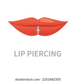 Piercing ring jewelry icon. Lip metal pierce curved barbell with a ball accessory. Beauty and self expression concept. Flat vector illustration on white background.