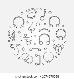 Piercing round concept vector illustration made with outline cute piercings icons