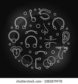 Piercing round silver vector illustration made with outline cute piercings icons on dark background