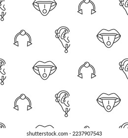 Piercing seamless pattern texture with pierced ear, tongue, jewelry icon elements. Minimal Background Vector illustration.