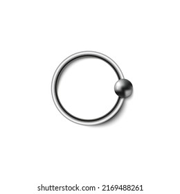 Piercing Steel Circle Earring With Decorative Ball Element, Realistic Mockup Vector Illustration Isolated On White Background. Piercing Jewelry Accessory.