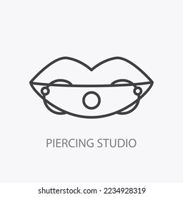 Piercing studio logo. Minimal Vector illustration. Pierced lips logotype. Thin line icon element. Small business identity. Cool jewelry shop emblem.