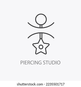 Piercing studio logo. Minimal Vector illustration. Thin line icon element. Small business identity. Cool jewelry logotype, shop emblem.
