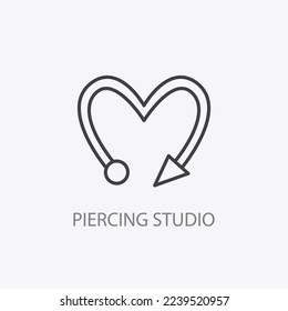 Piercing studio logo. Minimal Vector illustration. Thin line heart shape ring icon element. Small business identity. Cool jewelry logotype, shop emblem.