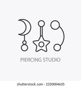 Piercing studio logo. Minimal Vector illustration. Thin line icon element. Small business identity. Cool jewelry logotype, shop emblem.